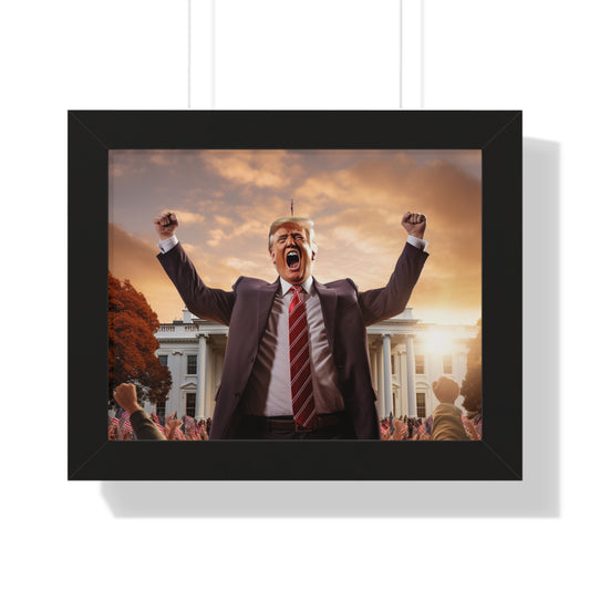 Framed Poster - Triumphant Trump in front of White House